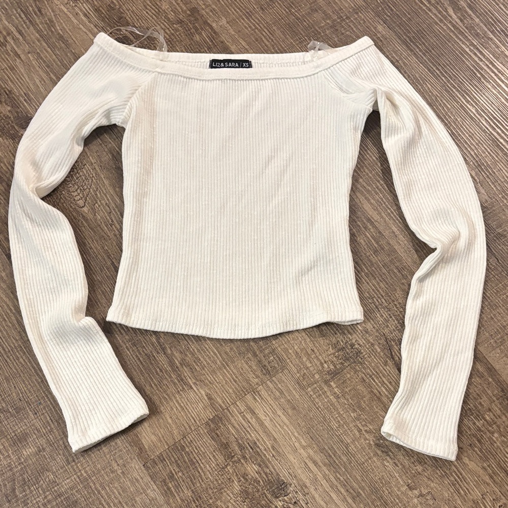 White off the shoulder Ribbed Long Sleeve Top
